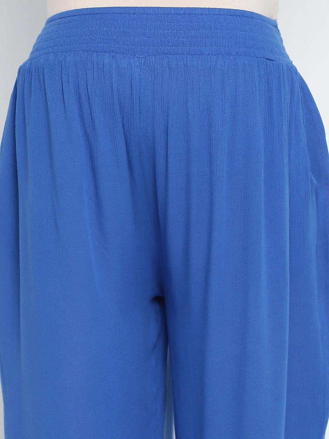 Blast Aqua Blue Maternity Smocking Waist Pants For Women - Image 6