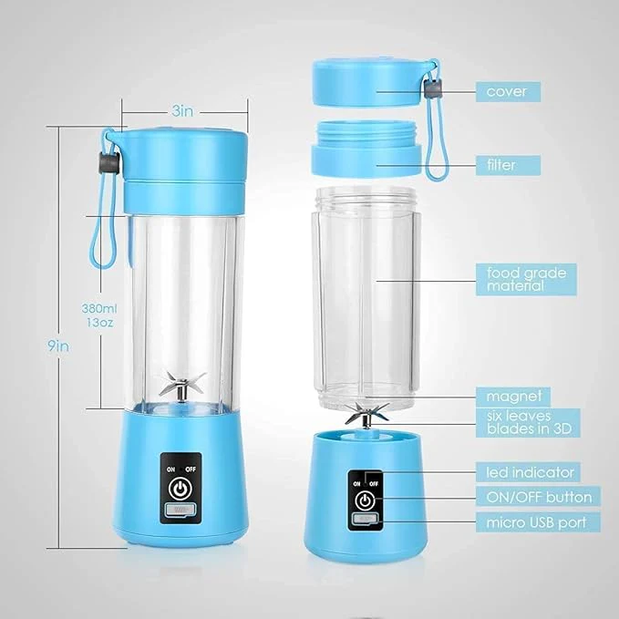 BlendX Portable Blender | 380ML USB Rechargeable Mini Juicer | 6 Stainless Steel Blades | Personal Smoothie Maker for Shakes, Juice &amp; Protein | Lightweight Travel Blender | Multi Colour - Image 2