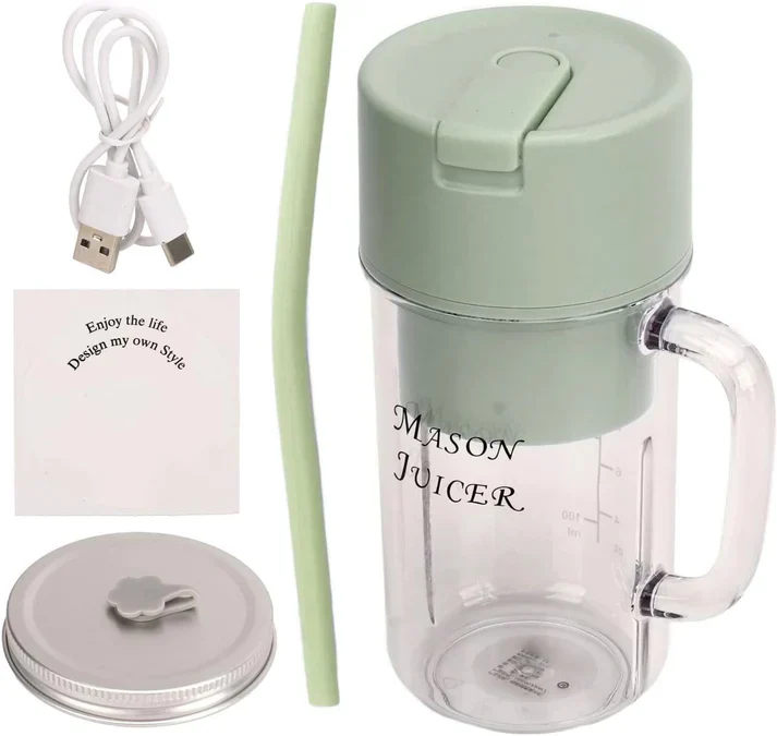 Blendy: Mason Jar Portable Smoothie Blender & Juicer USB Rechargeable with Handle, Straw & Easy-Cleaning - Image 12