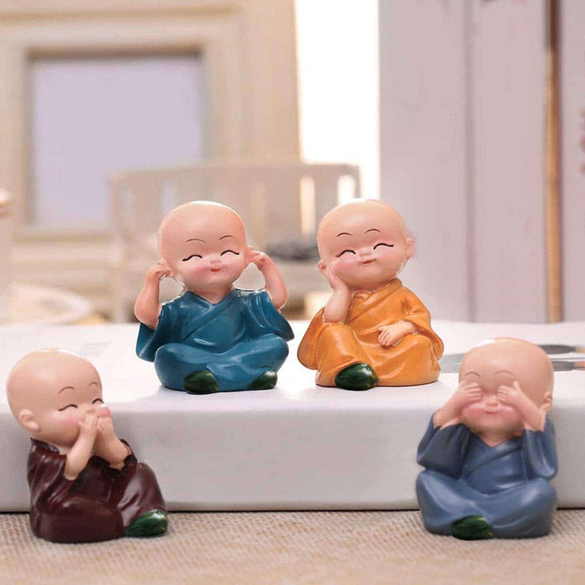 Bliss: Set of 4 Buddha Monk Statues with Elegant Design, Ideal for Home, Office & Spiritual Decor - Image 3