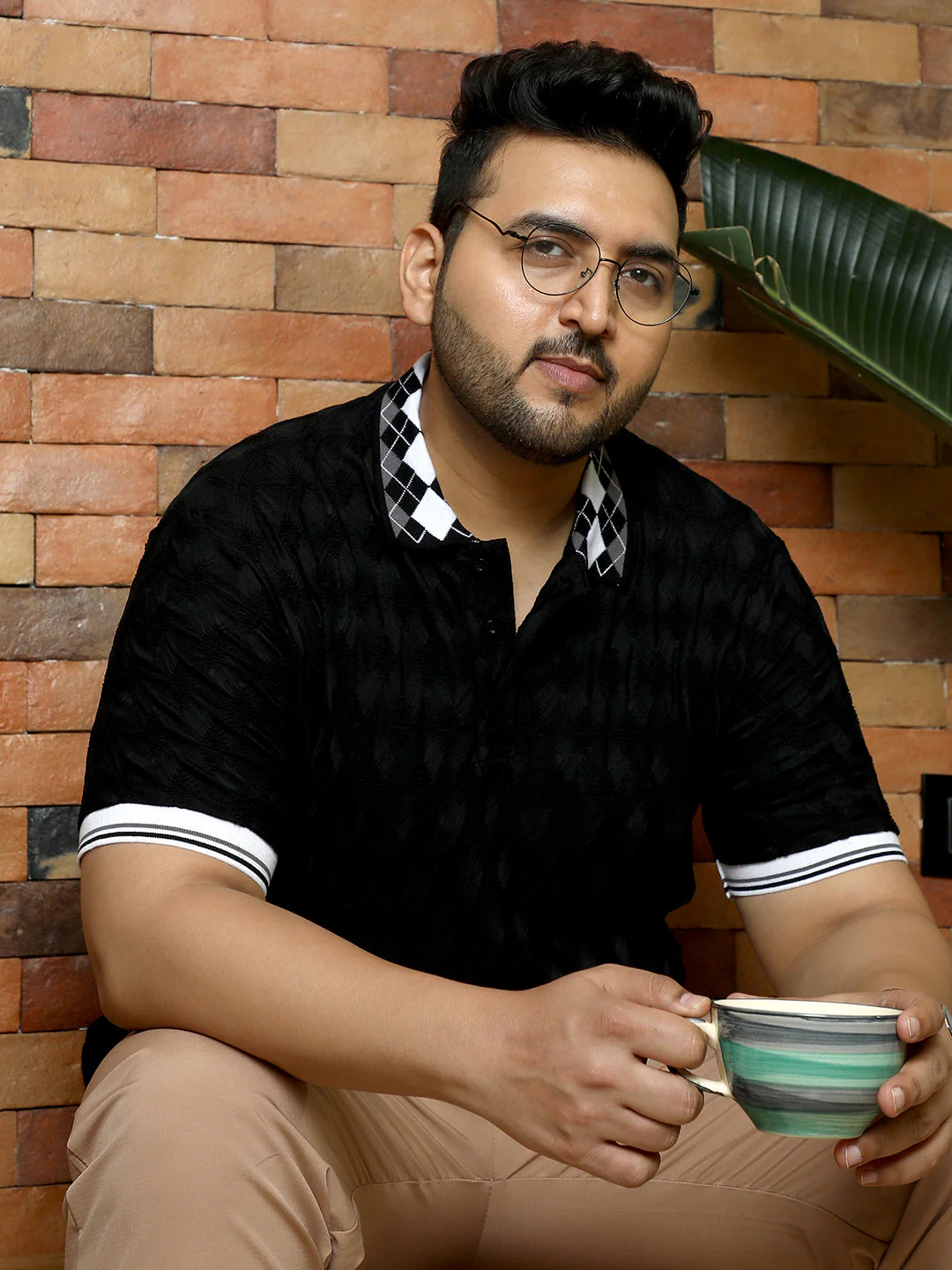 Block Argyle-Knit Polo T-Shirt - Image 12