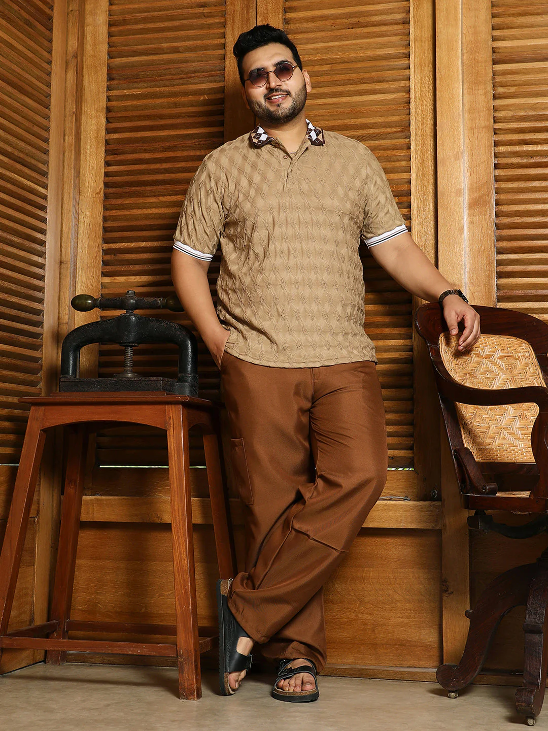 Block Argyle-Knit Polo T-Shirt - Image 6