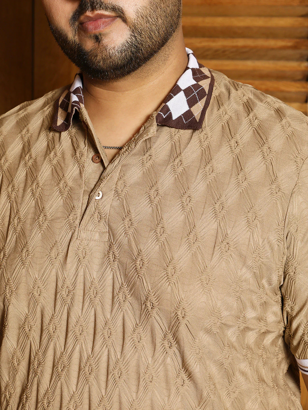 Block Argyle-Knit Polo T-Shirt - Image 7