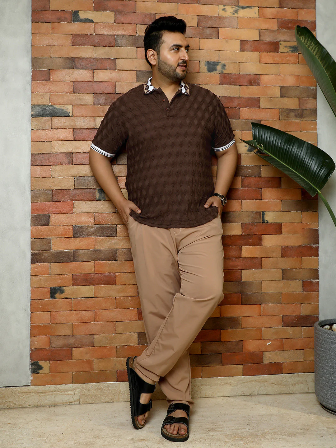Block Argyle-Knit Polo T-Shirt - Image 5
