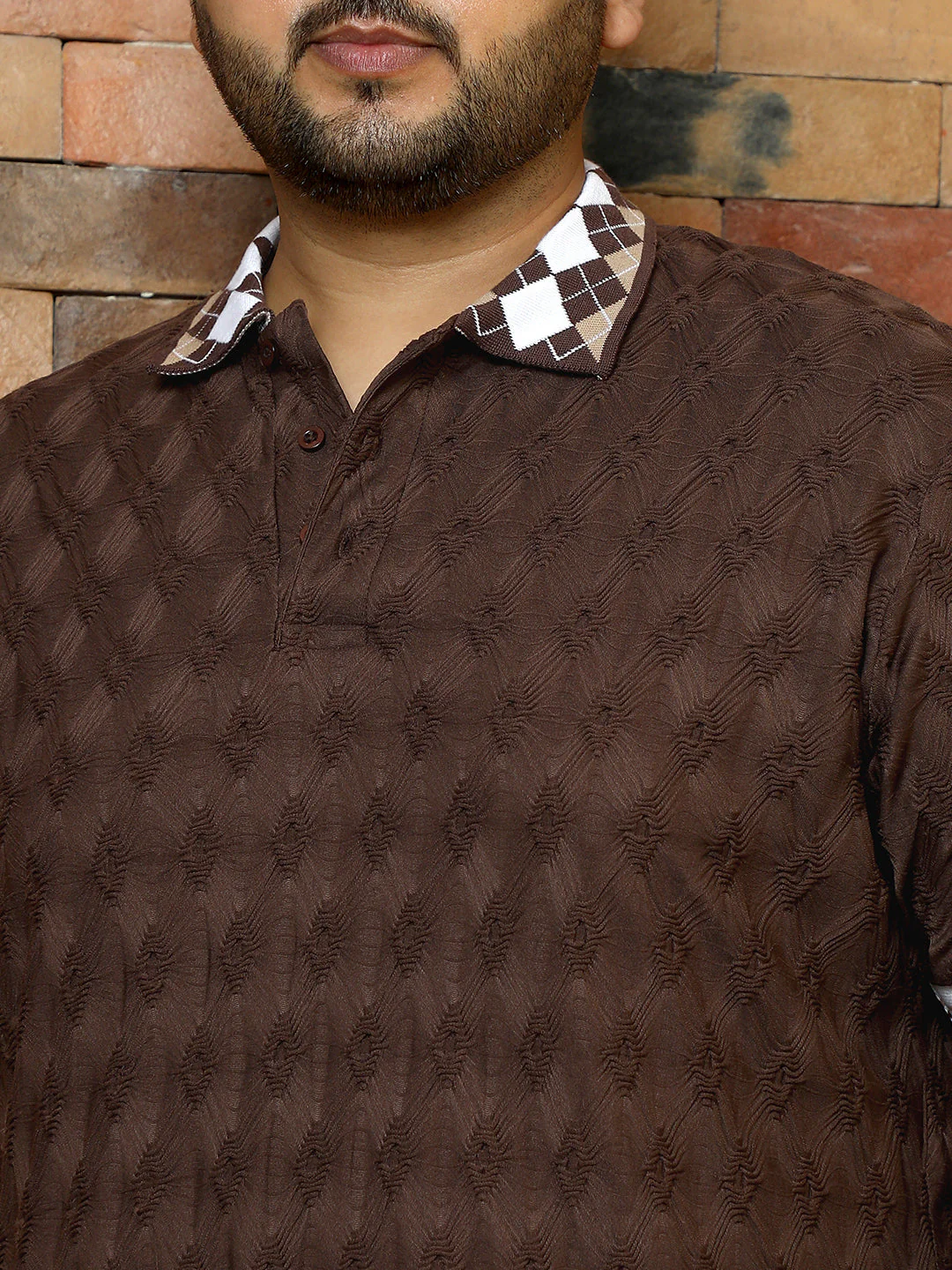 Block Argyle-Knit Polo T-Shirt - Image 7