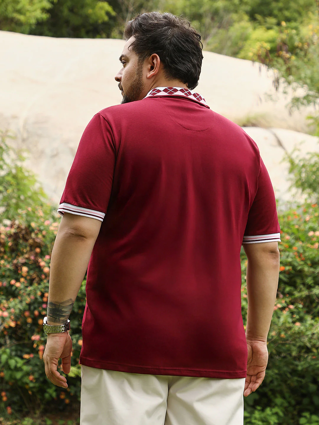 Block Argyle-Knit Polo T-Shirt - Image 4