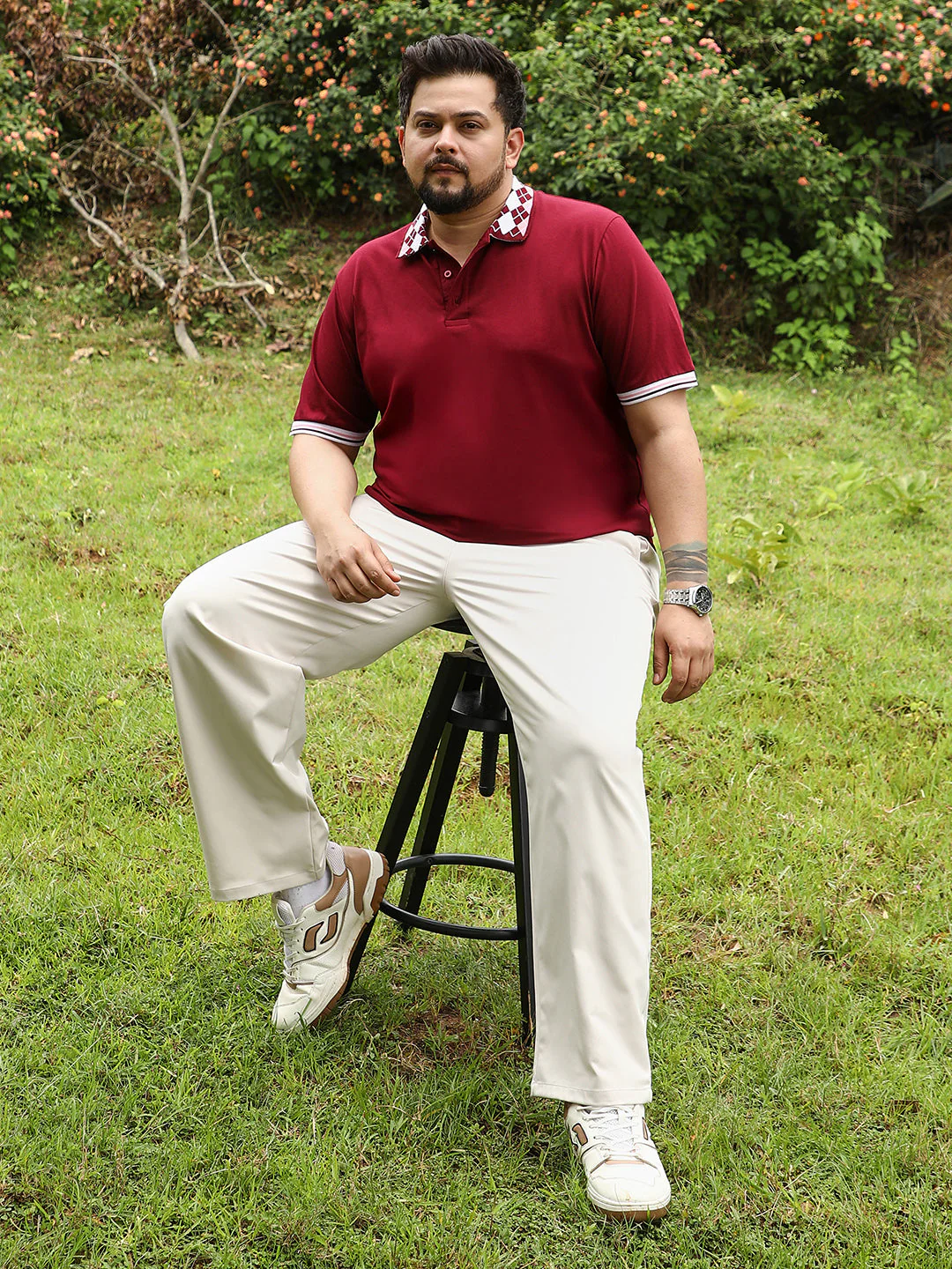 Block Argyle-Knit Polo T-Shirt - Image 6