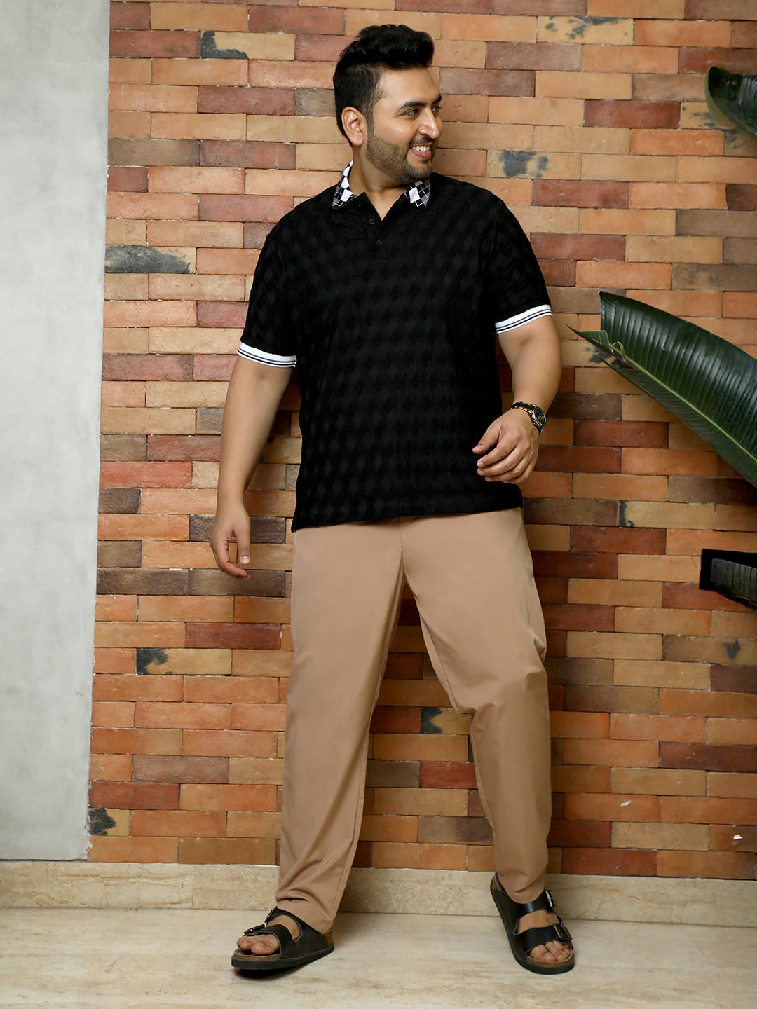 Block Argyle-Knit Polo T-Shirt - Image 5