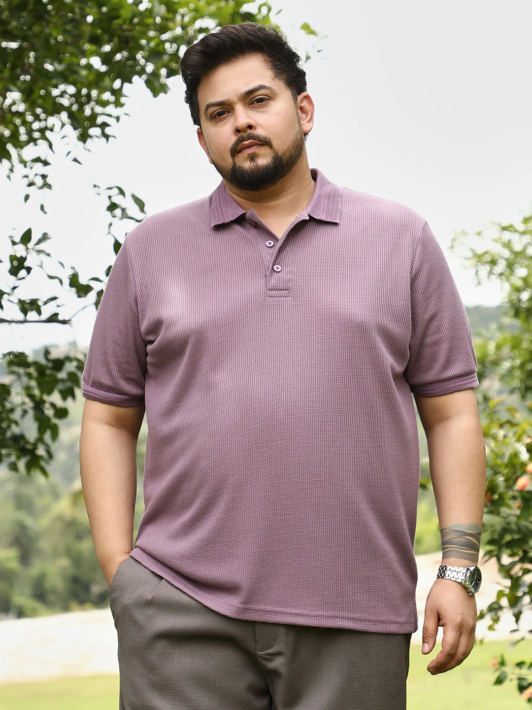 Block Textured-Knit Polo T-Shirt - Image 2