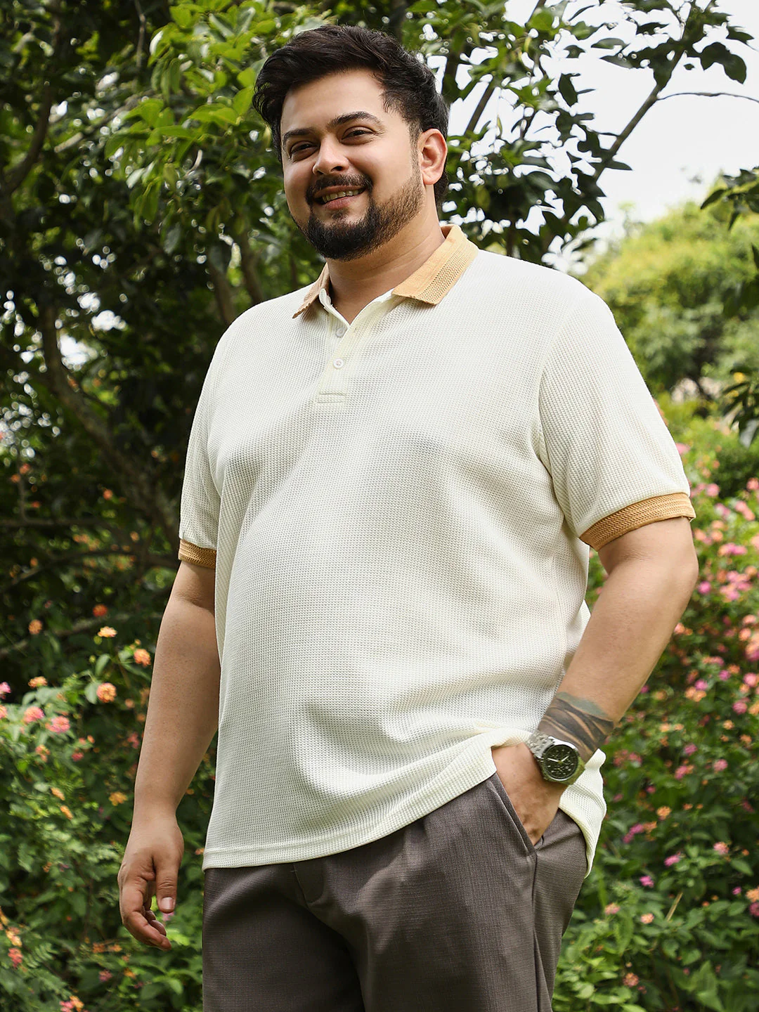 Block Textured-Knit Polo T-Shirt - Image 3
