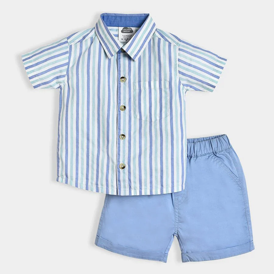 Bloom Woven Blue Baby Boy Shirt & Shorts Set - Image 3