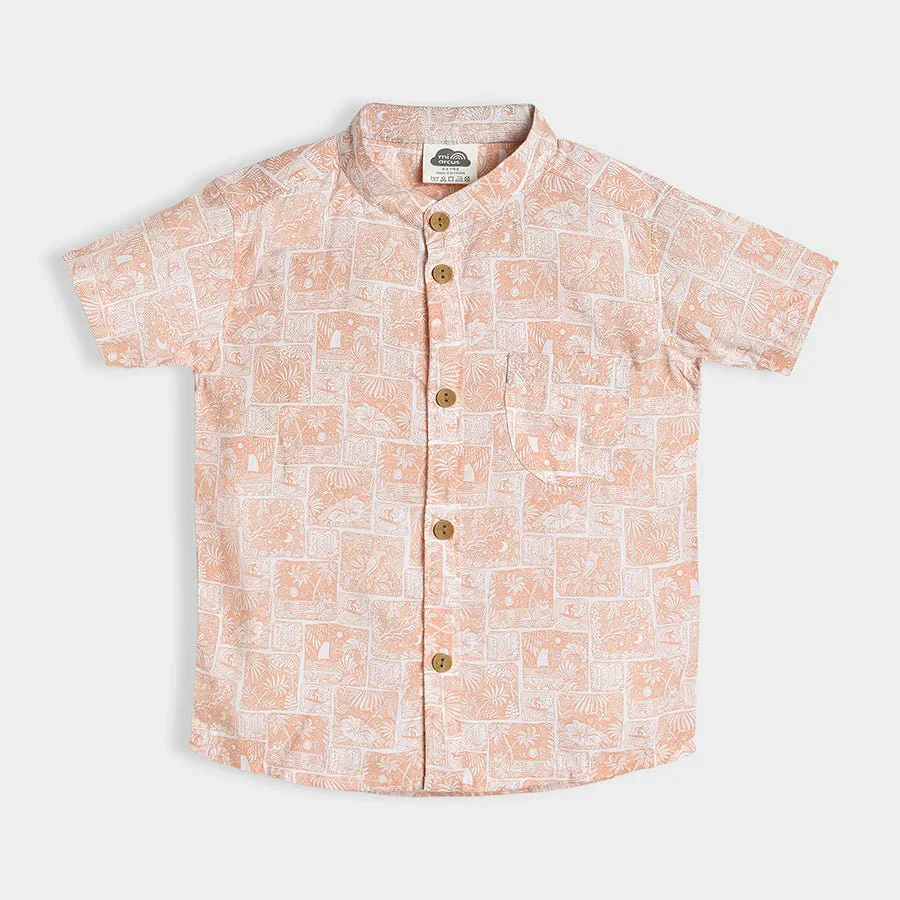 Bloom Woven Printed Beige Half-Sleeve Shirt For Baby Boys - Image 2
