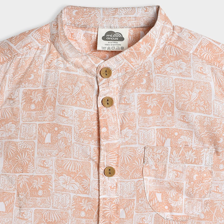 Bloom Woven Printed Beige Half-Sleeve Shirt For Baby Boys - Image 4