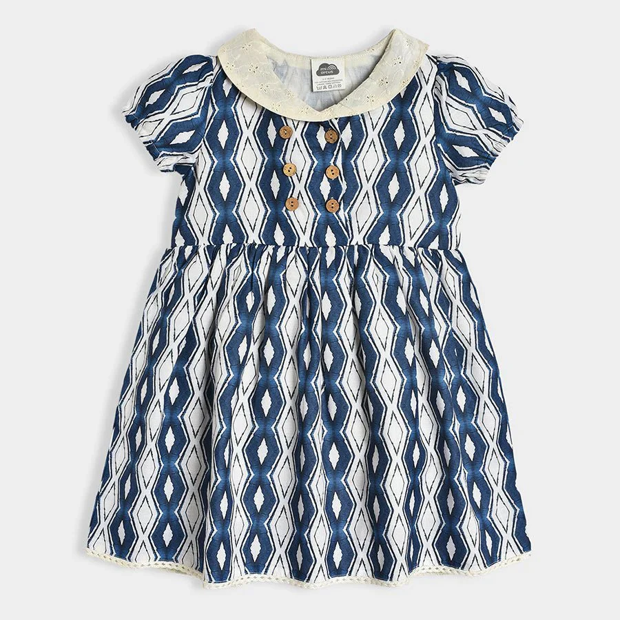 Bloom Woven Printed Dress Blue Frocks For Baby Girl - Image 3