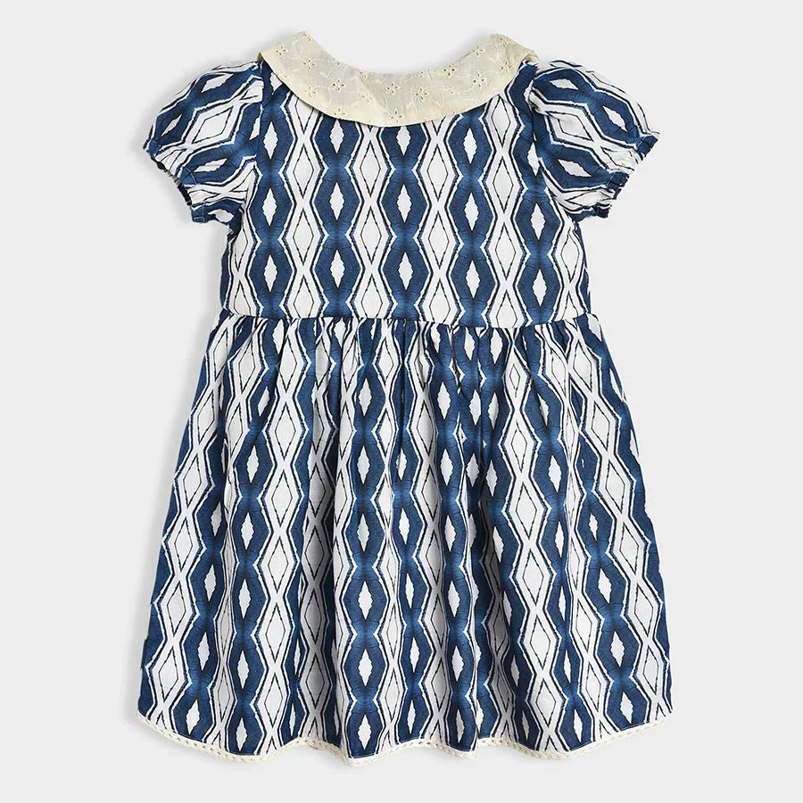 Bloom Woven Printed Dress Blue Frocks For Baby Girl - Image 4