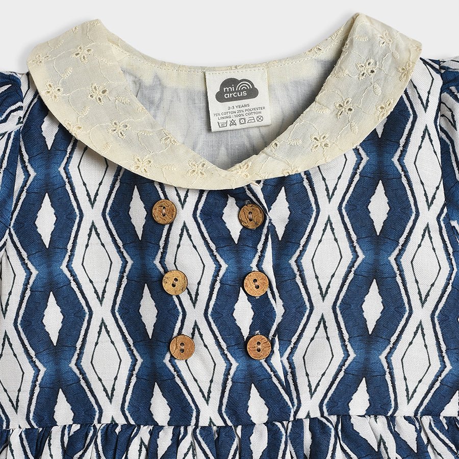 Bloom Woven Printed Dress Blue Frocks For Baby Girl - Image 5