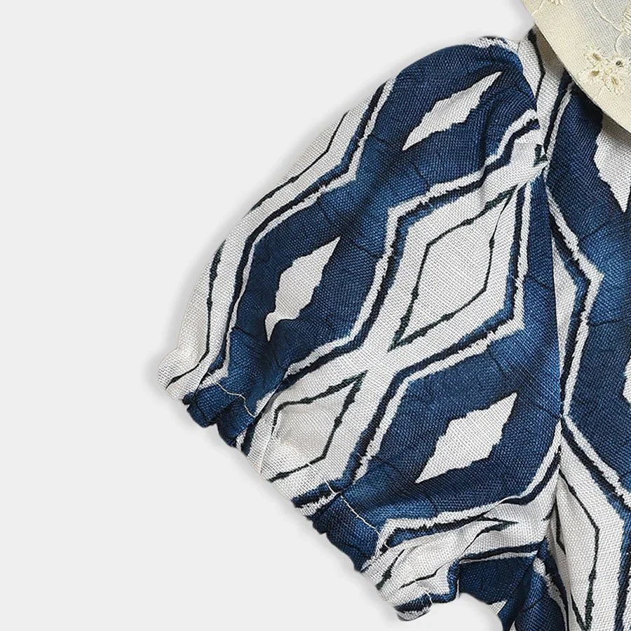 Bloom Woven Printed Dress Blue Frocks For Baby Girl - Image 6