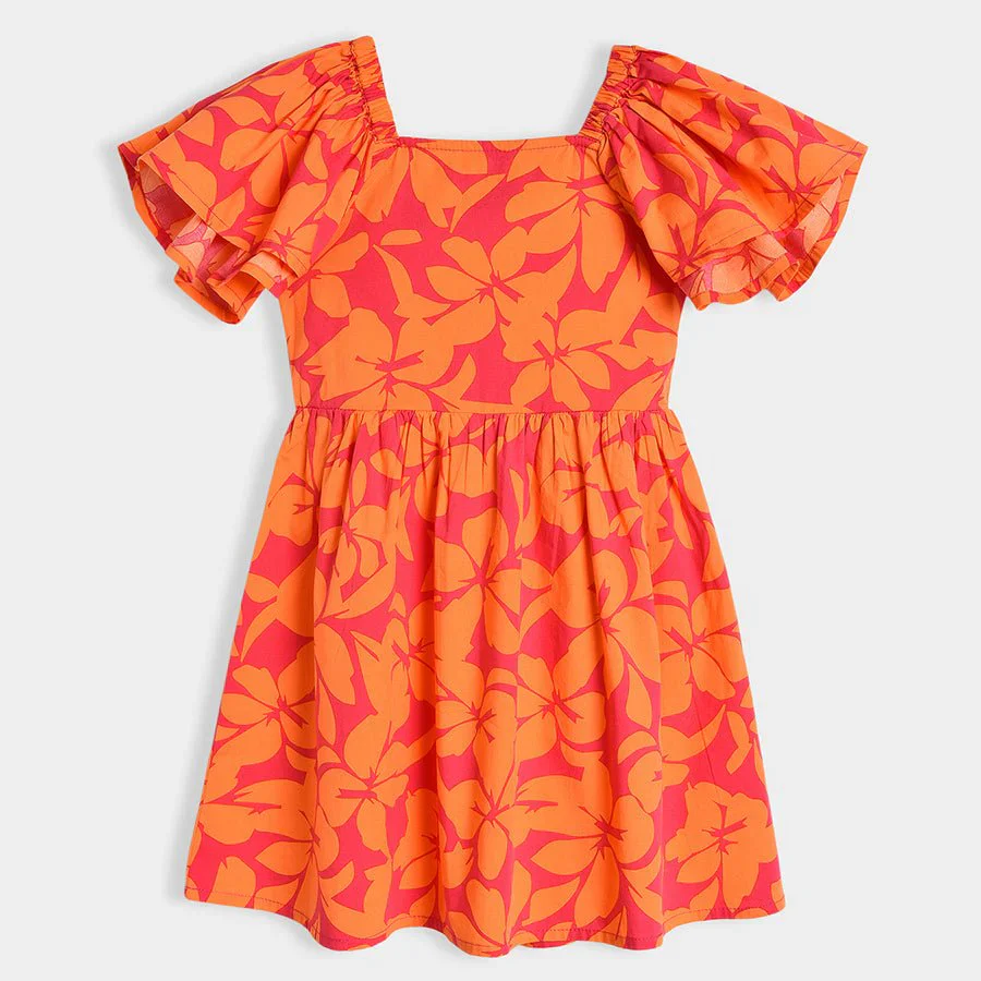 Bloom Woven Printed Dress Orange For Baby Girl Dresses - Image 2