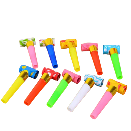 Blowouts Paper Noise Makers Whistle Horn (Multicolor) (Pack of 10) - Image 3