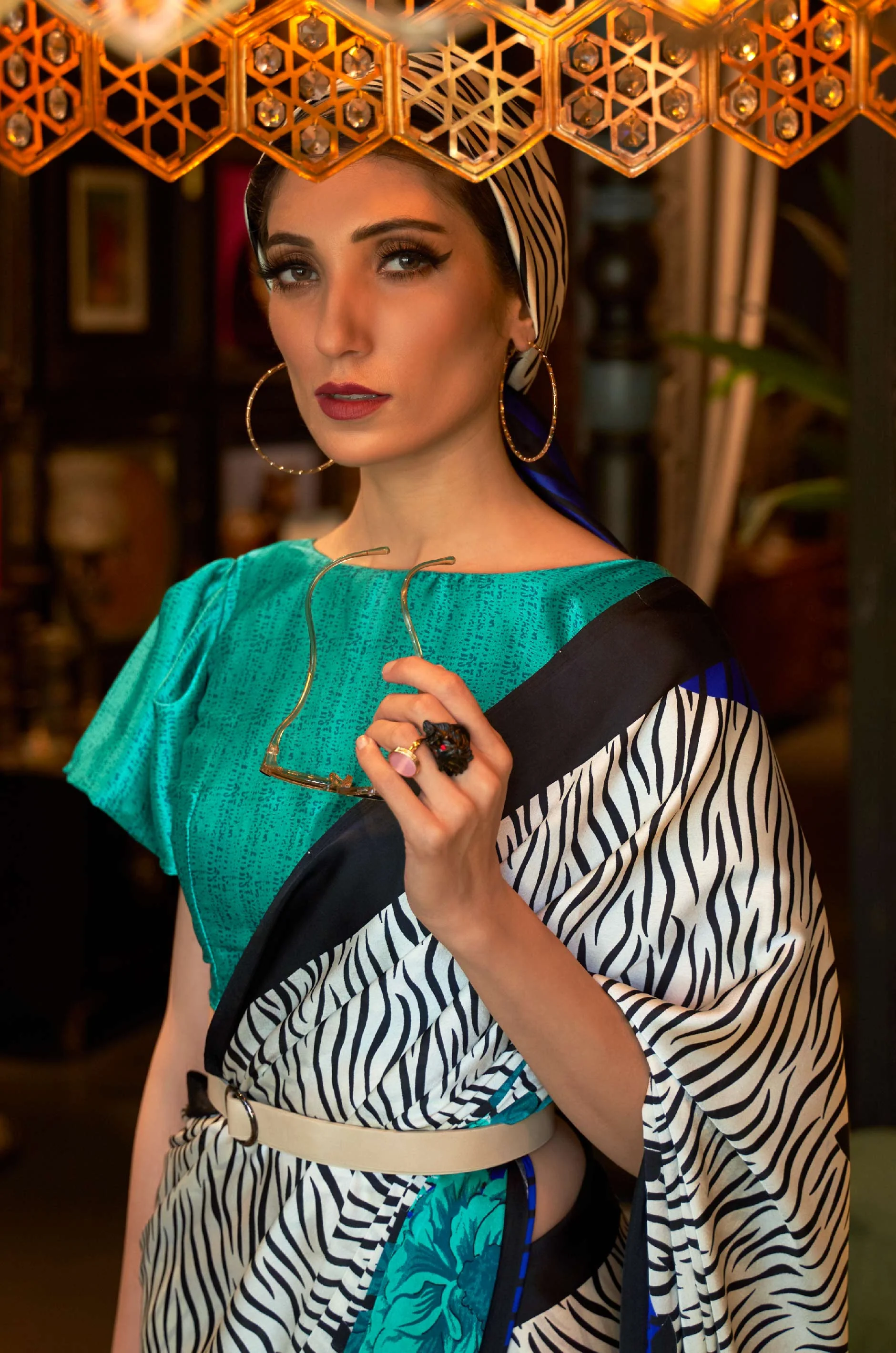 Blue And White Satin Crepe Saree - Image 5