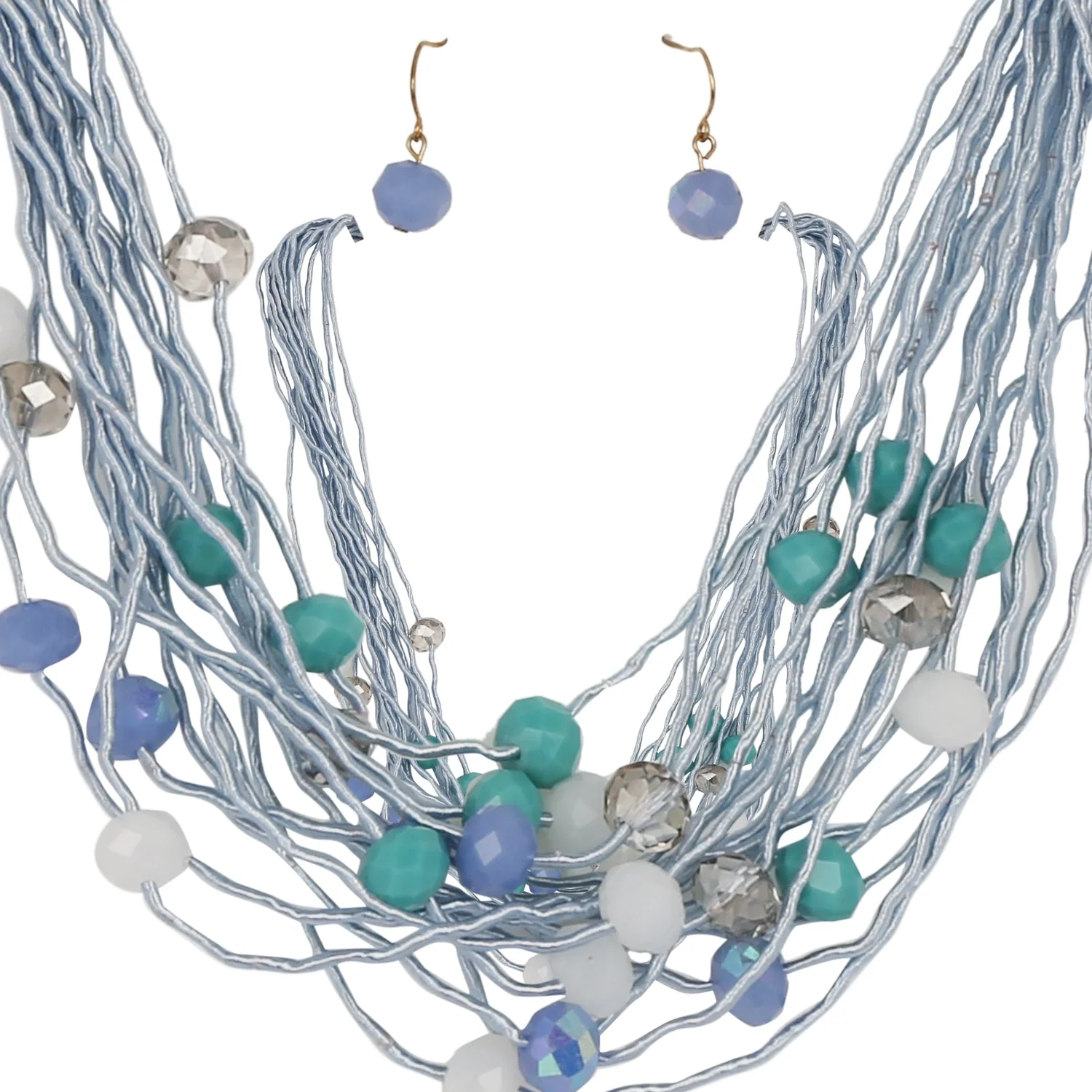 Blue Beads Necklace With Pair Of Earrings - Image 2