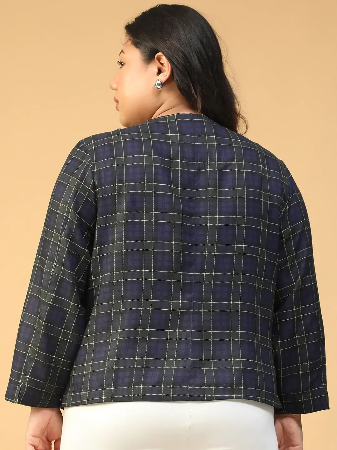 Blue Check Button-Down Plus Size Women's Top - Image 5