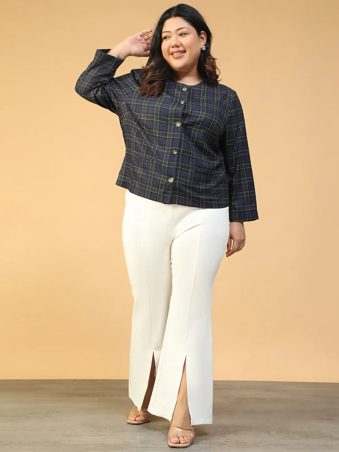 Blue Check Button-Down Plus Size Women's Top - Image 7