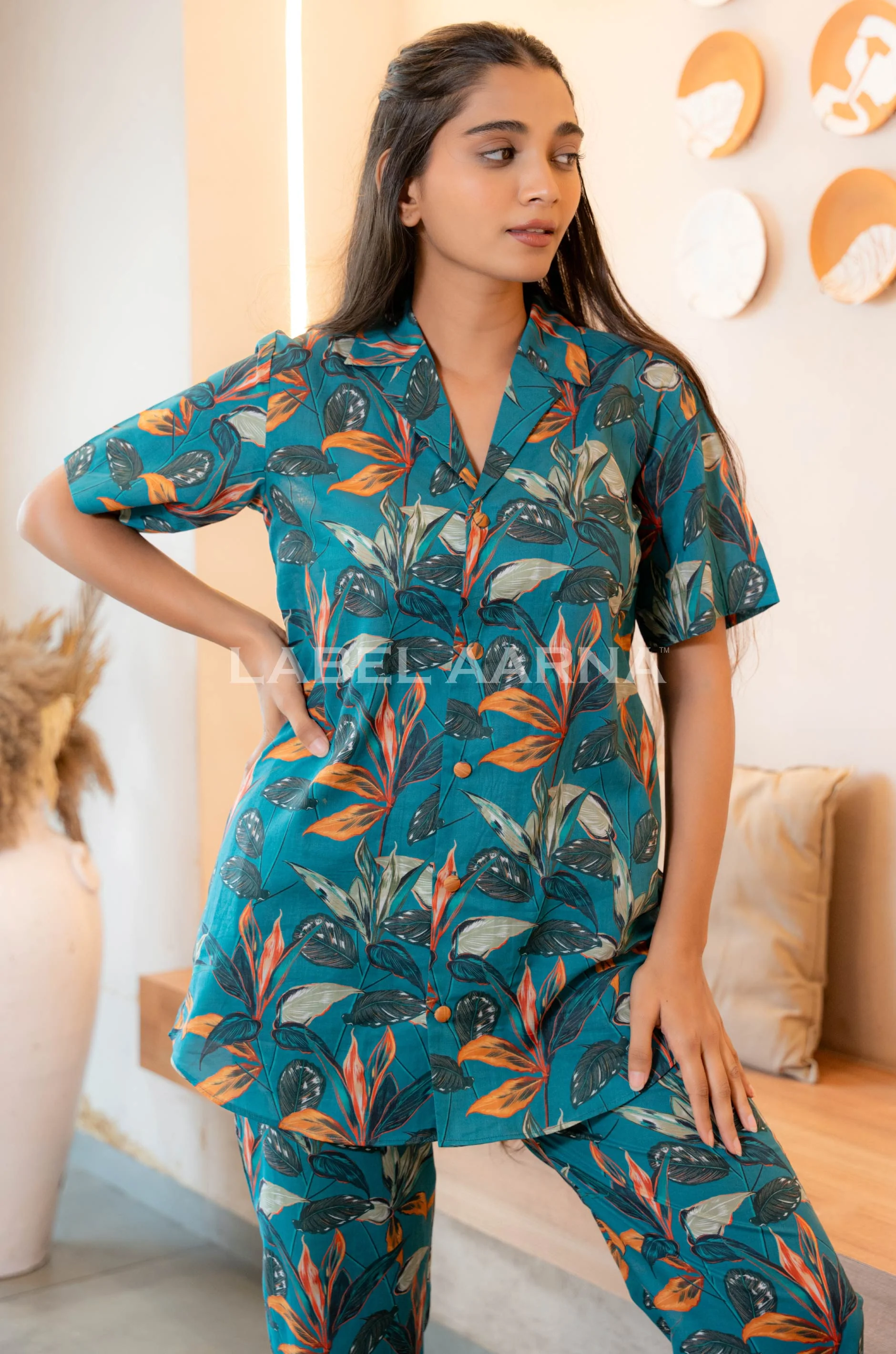 Blue Cotton Tropical Floral Print Co-Ord Set - Image 3
