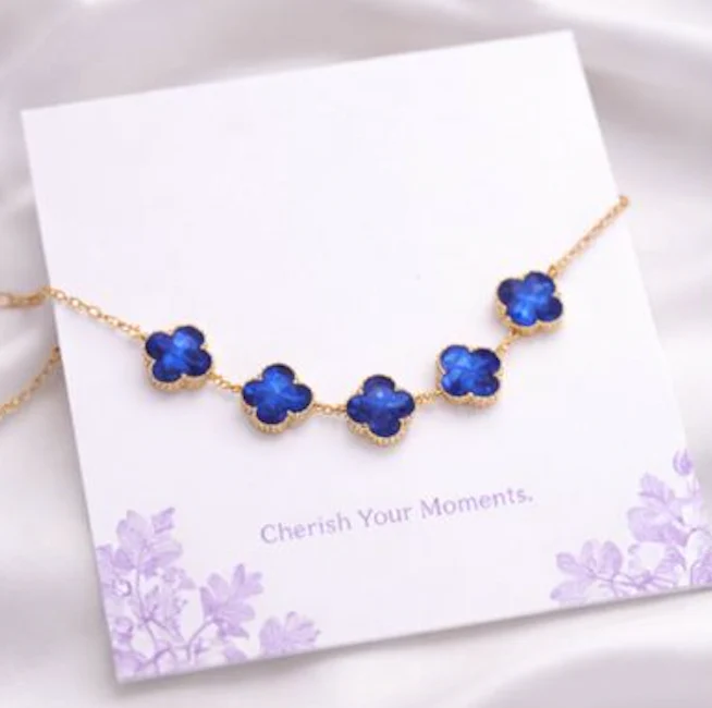 Blue Floral clover Bracelet for Women – Adjustable Charm Bracelet