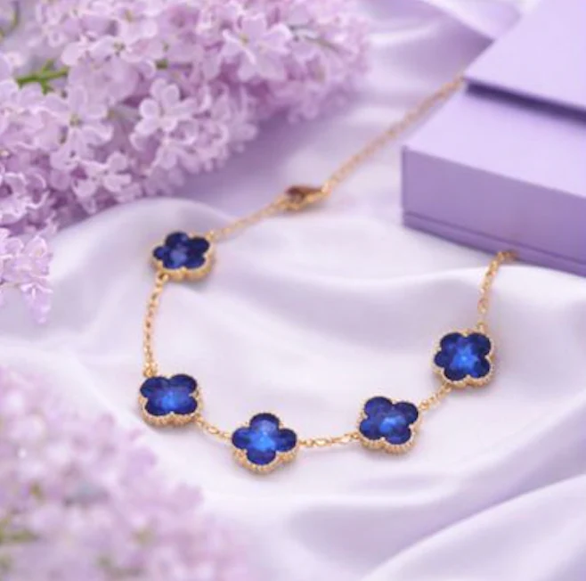 Blue Floral clover Bracelet for Women – Adjustable Charm Bracelet - Image 2