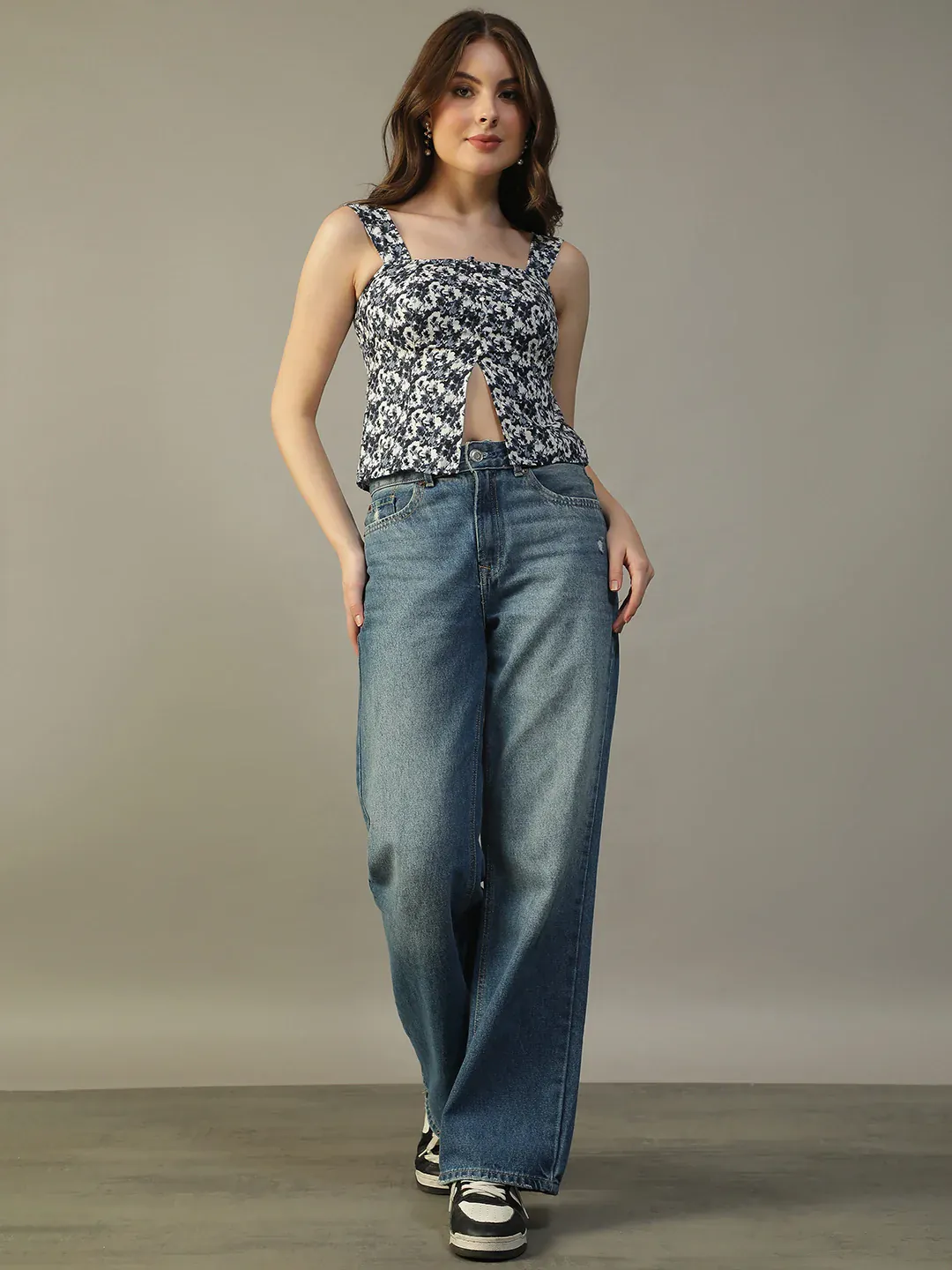 Blue Floral Print Women’s Top With Shoulder Straps - Image 6