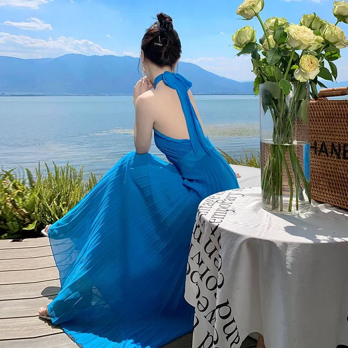 Blue Halter Maxi Dress - Image 2