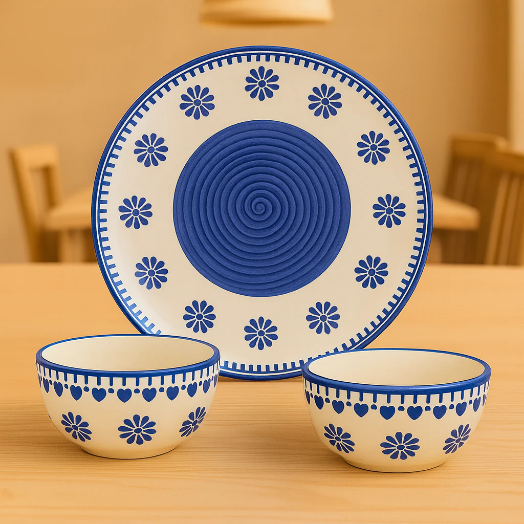 Blue Heart Ceramic Dinnerware Set | Handcrafted Dinner Plate with Matching Bowls | Premium Tableware Collection - Image 7