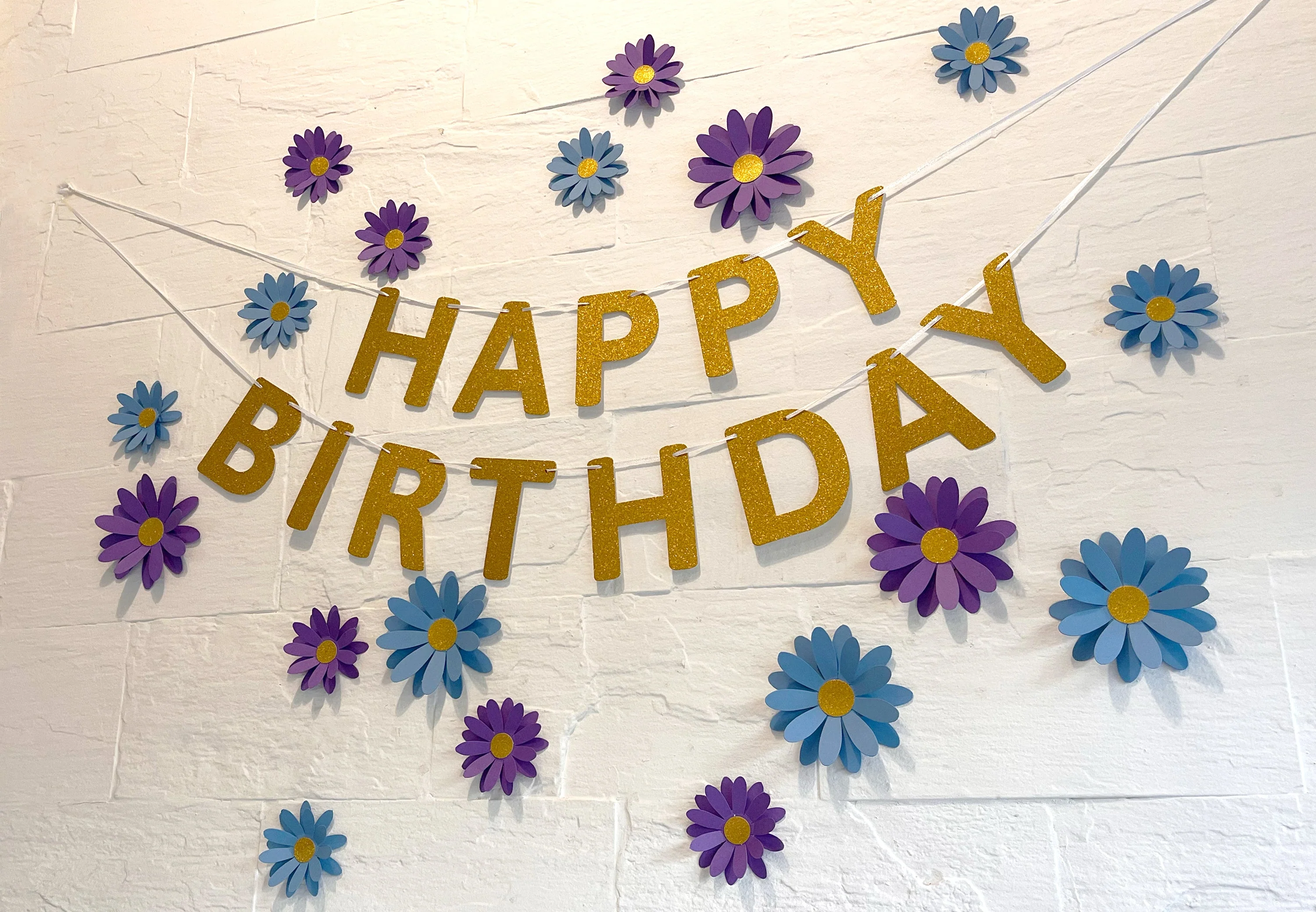 Blue n Purple Daisy and Happy Birthday Paper Party Decor - Image 2