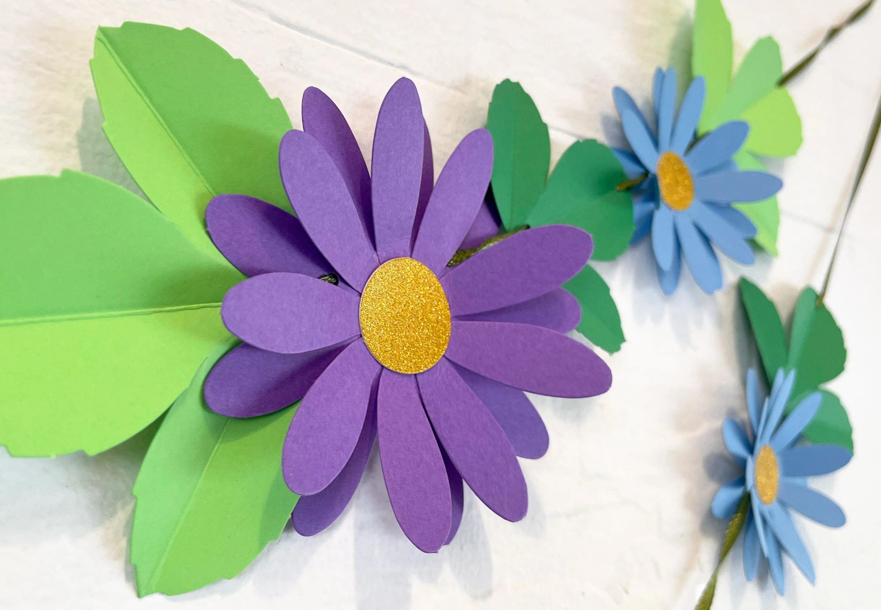 Blue n Purple Daisy Flower & Leaves Paper Bunting & Wall Decor - Image 2