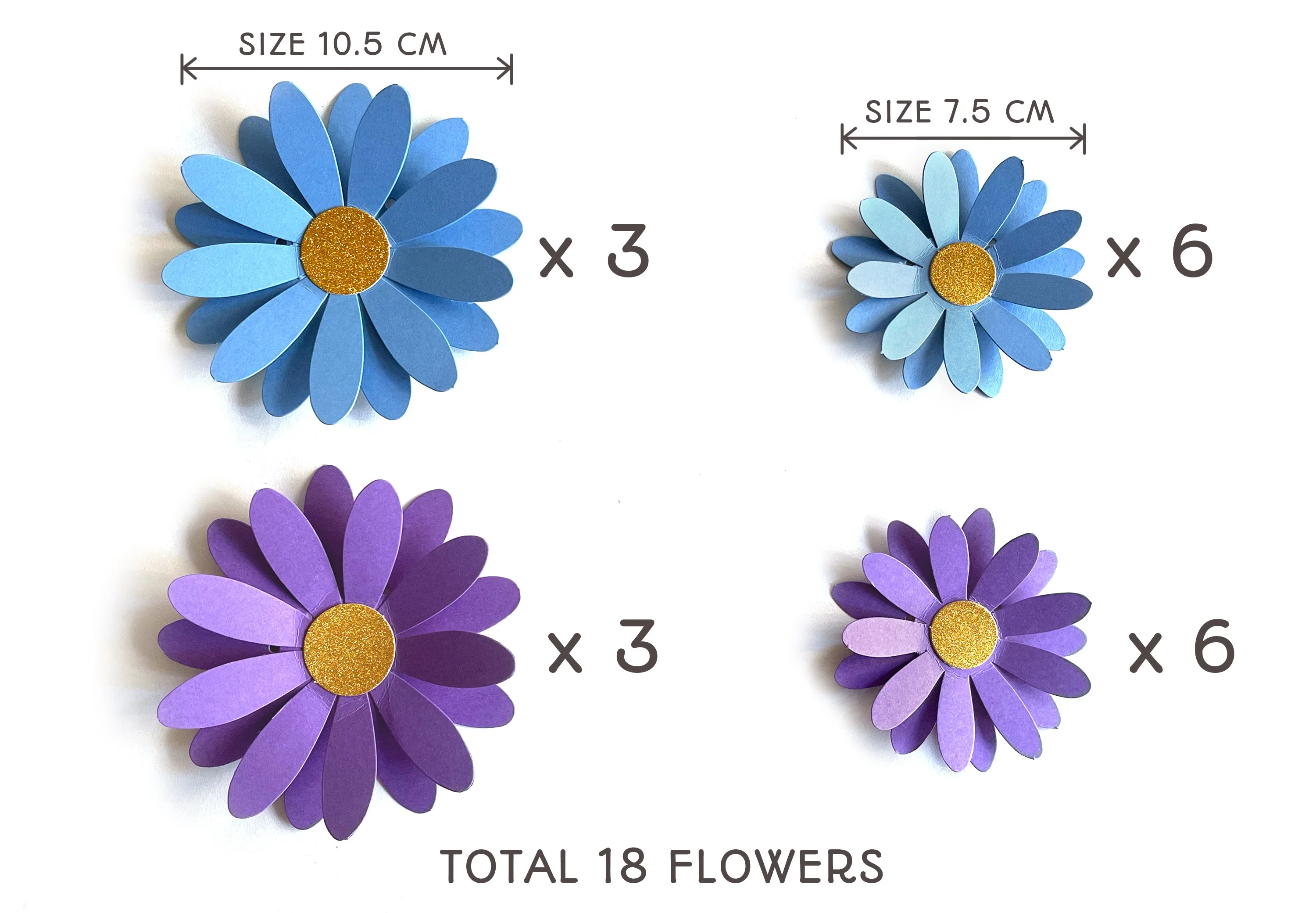 Blue n Purple Daisy Flower & Leaves Paper Bunting & Wall Decor - Image 4