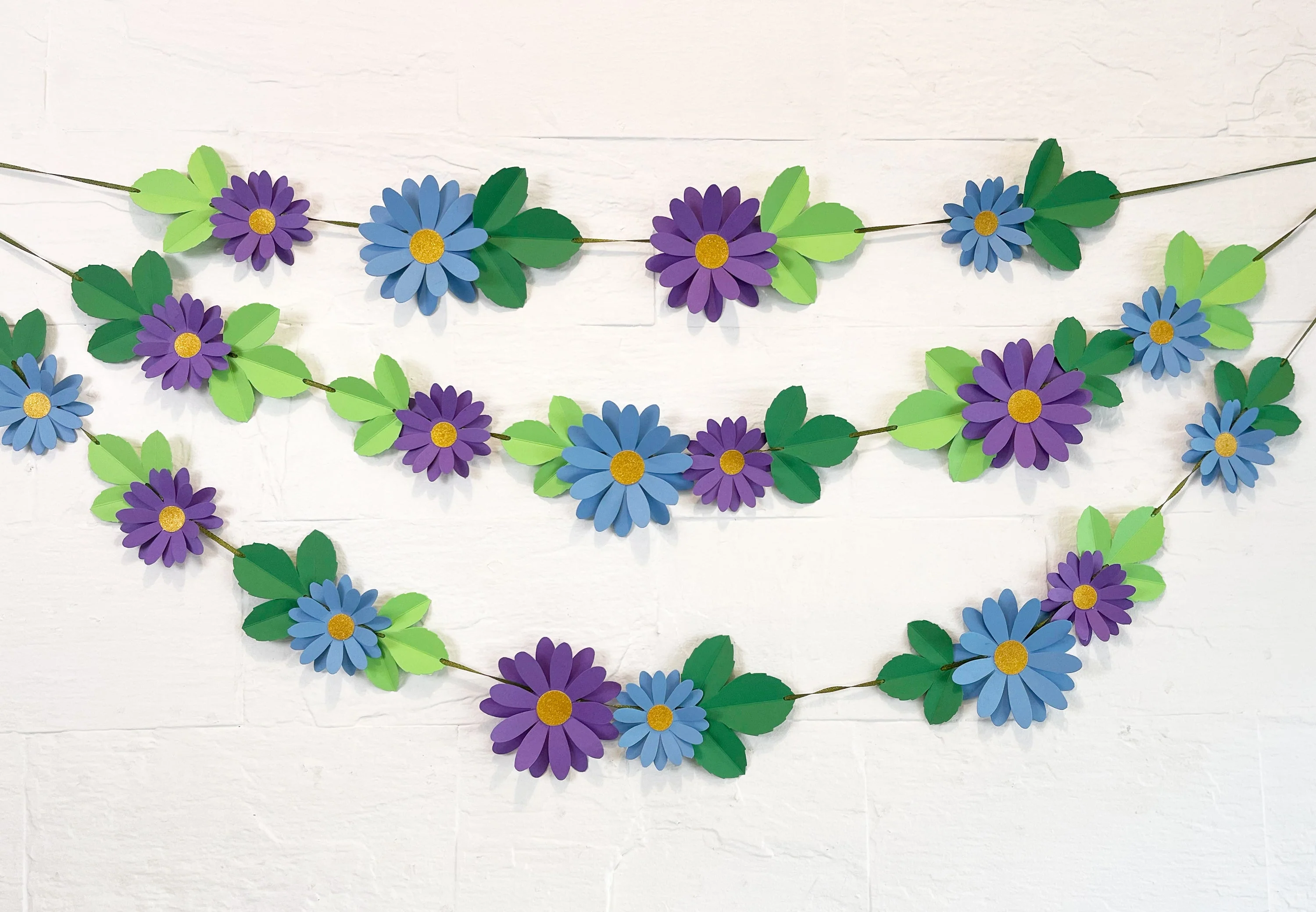Blue n Purple Daisy Flower & Leaves Paper Bunting & Wall Decor - Image 6