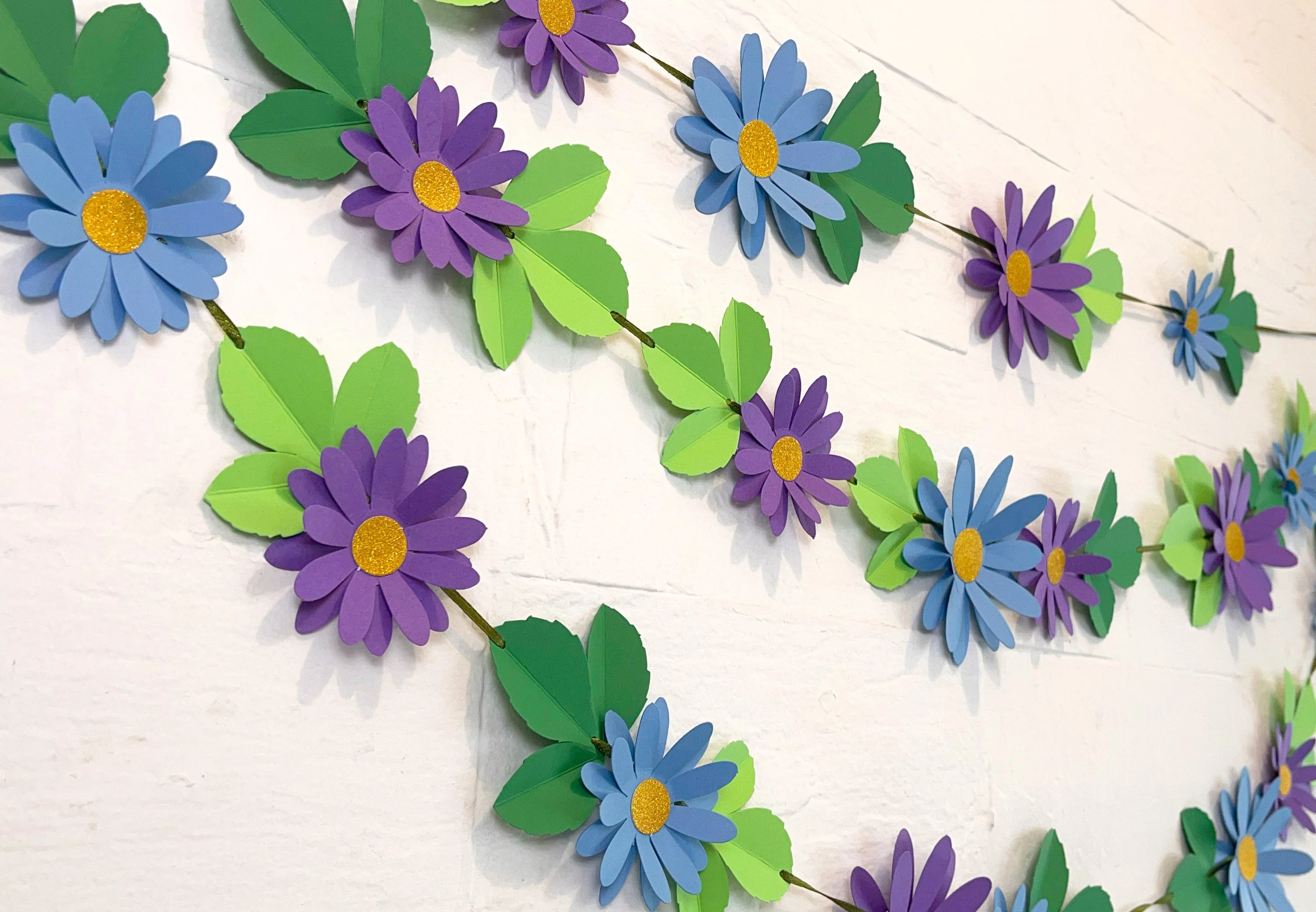 Blue n Purple Daisy Flower & Leaves Paper Bunting & Wall Decor - Image 8