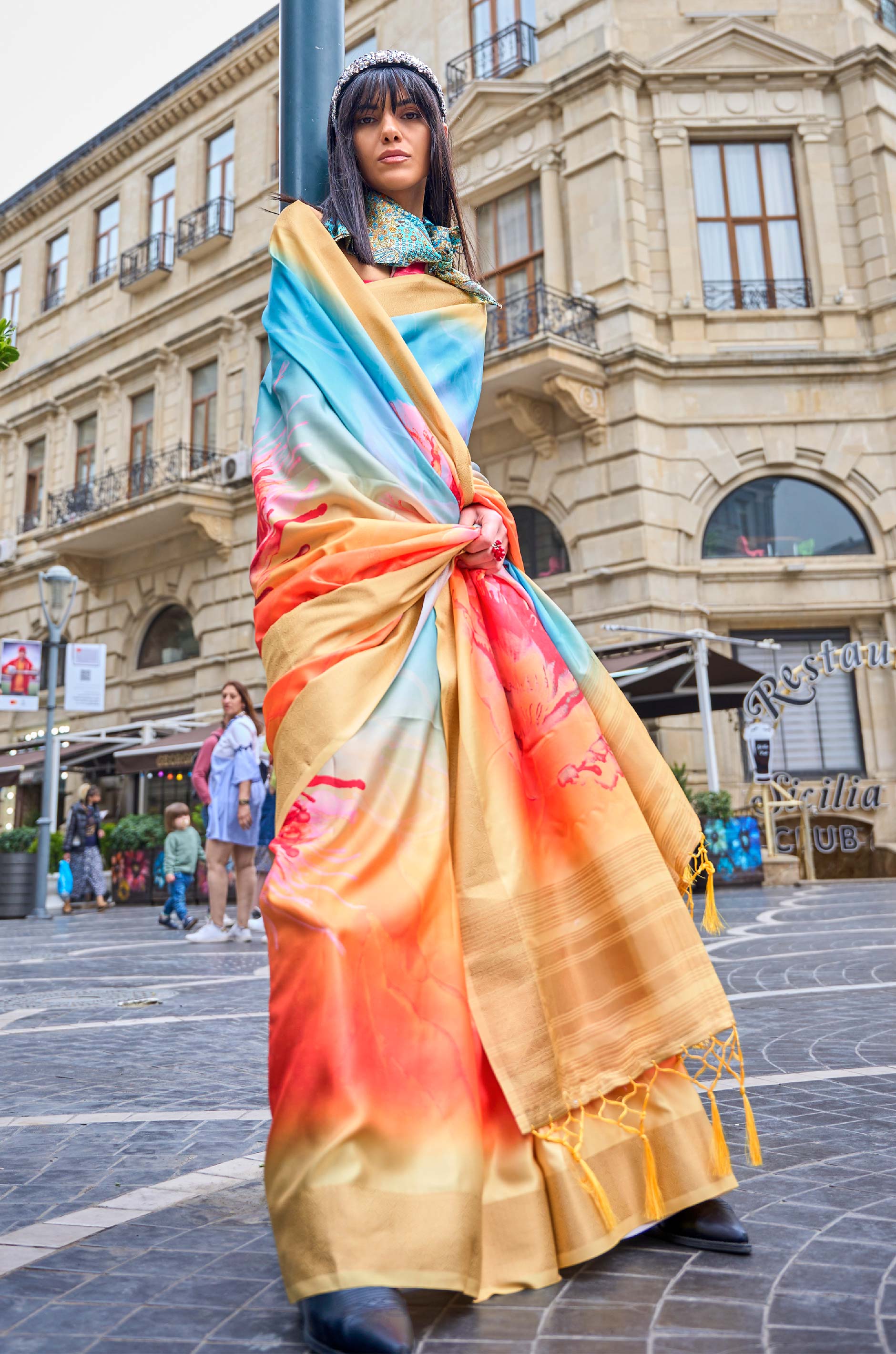Blue Yellow Fusion Gaji Silk Saree