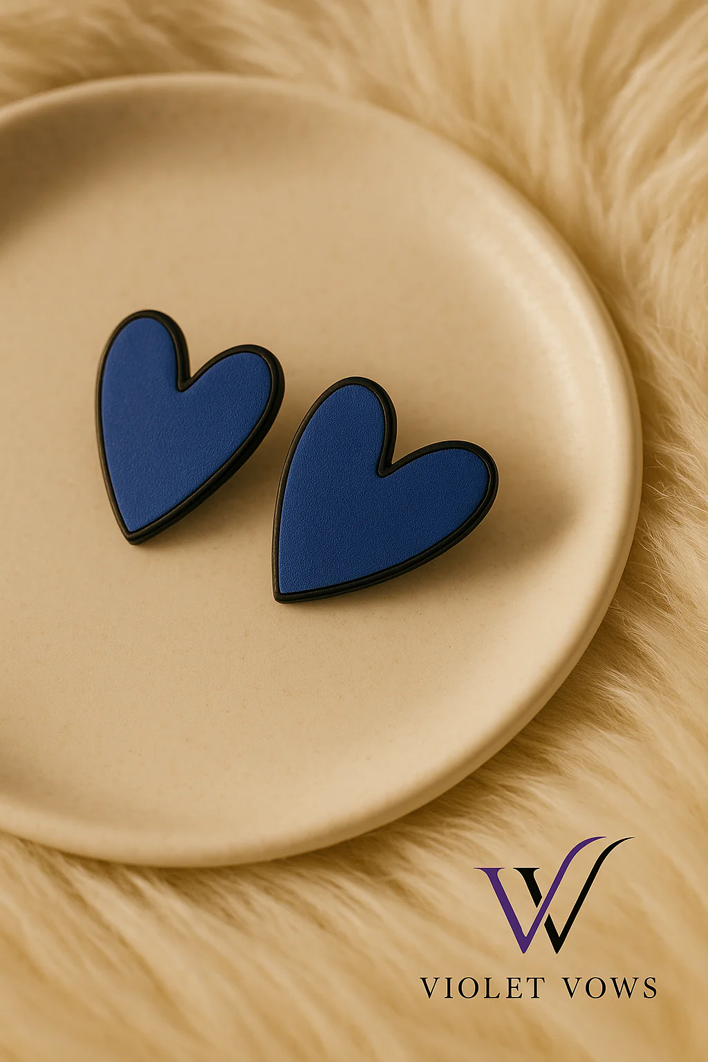 Bold Blue Heart Stud Earrings - Image 2