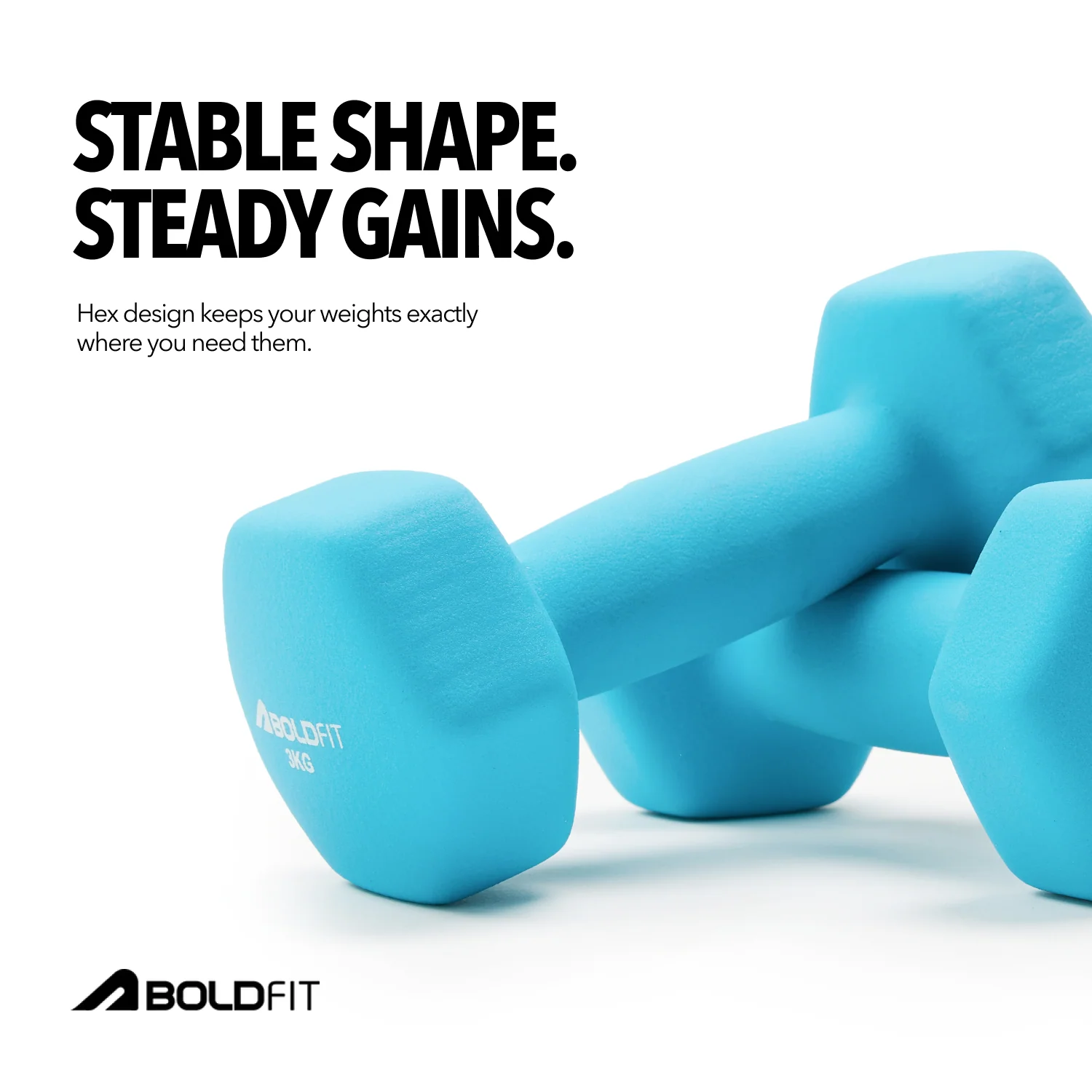 Boldfit Neoprene Dumbbells 3kg Blue - Pack of 2 - Image 5