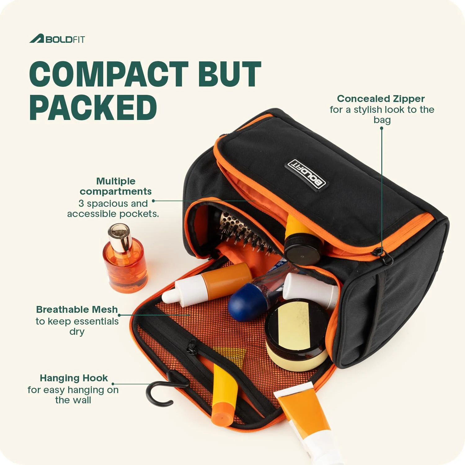 Boldfit Toiletry Bag Black Orange - Image 2