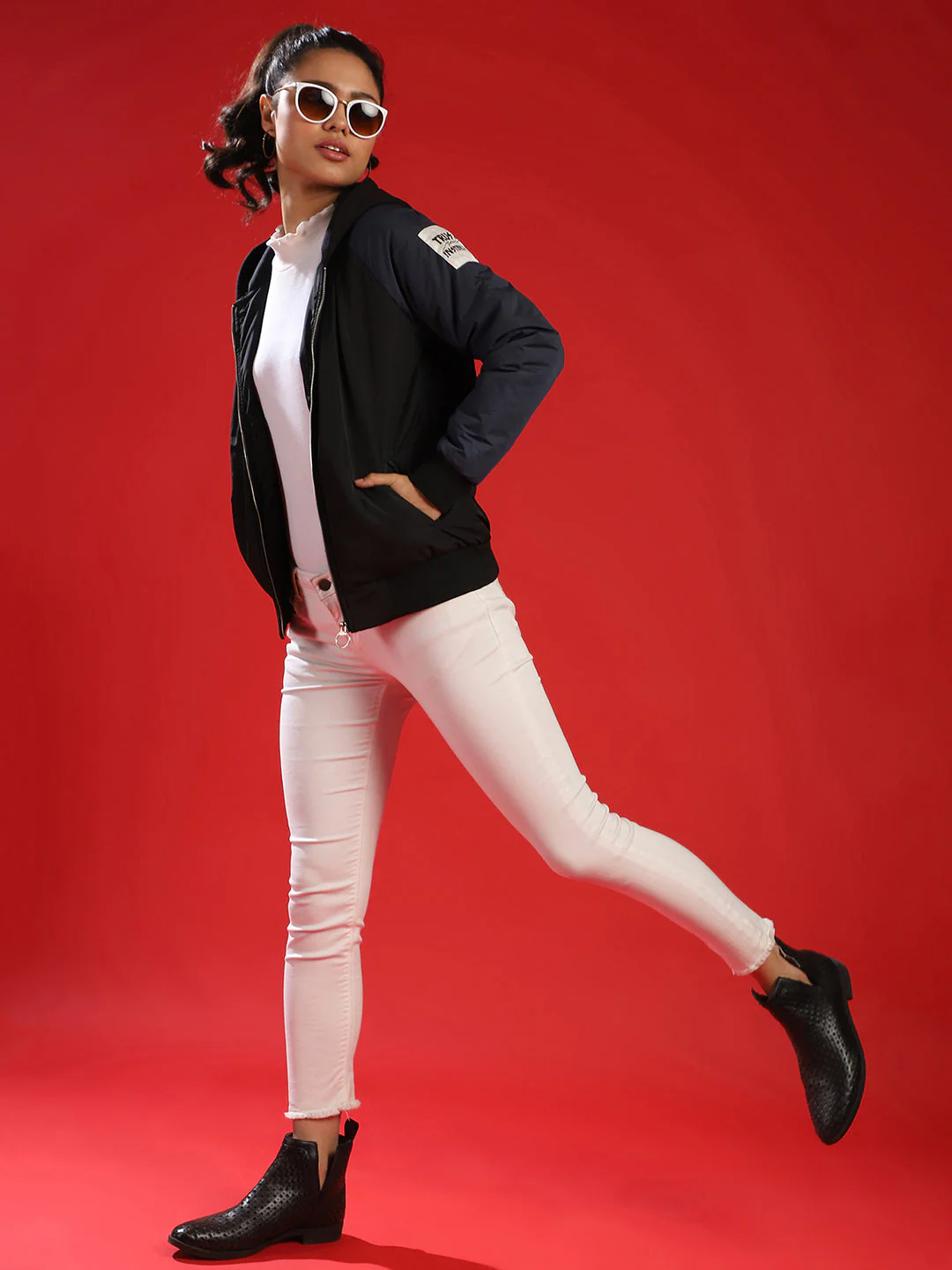 Bomber Jacket With Contrast Sleeve - Image 6