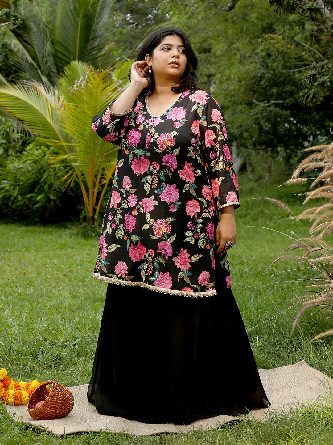 Botanical Cluster Kurti With Sharara & Dupatta - Image 2