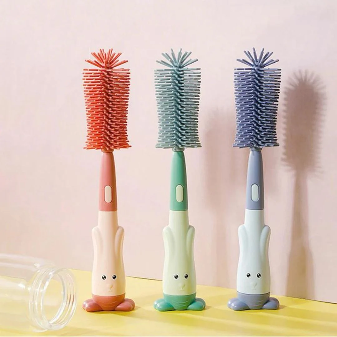 Bottle Brush Set 3-in-1 Silicone Cleaning brush for Kids Baby Bottle (Random Color) - Image 4