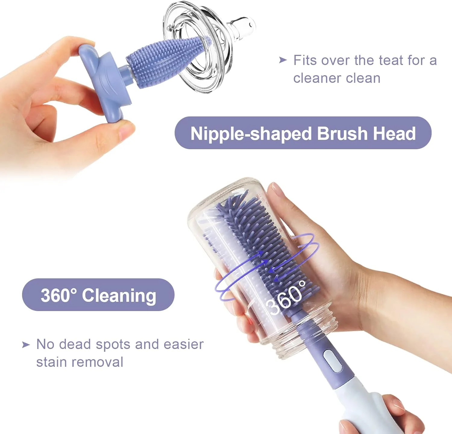 Bottle Brush Set 3-in-1 Silicone Cleaning brush for Kids Baby Bottle (Random Color) - Image 7
