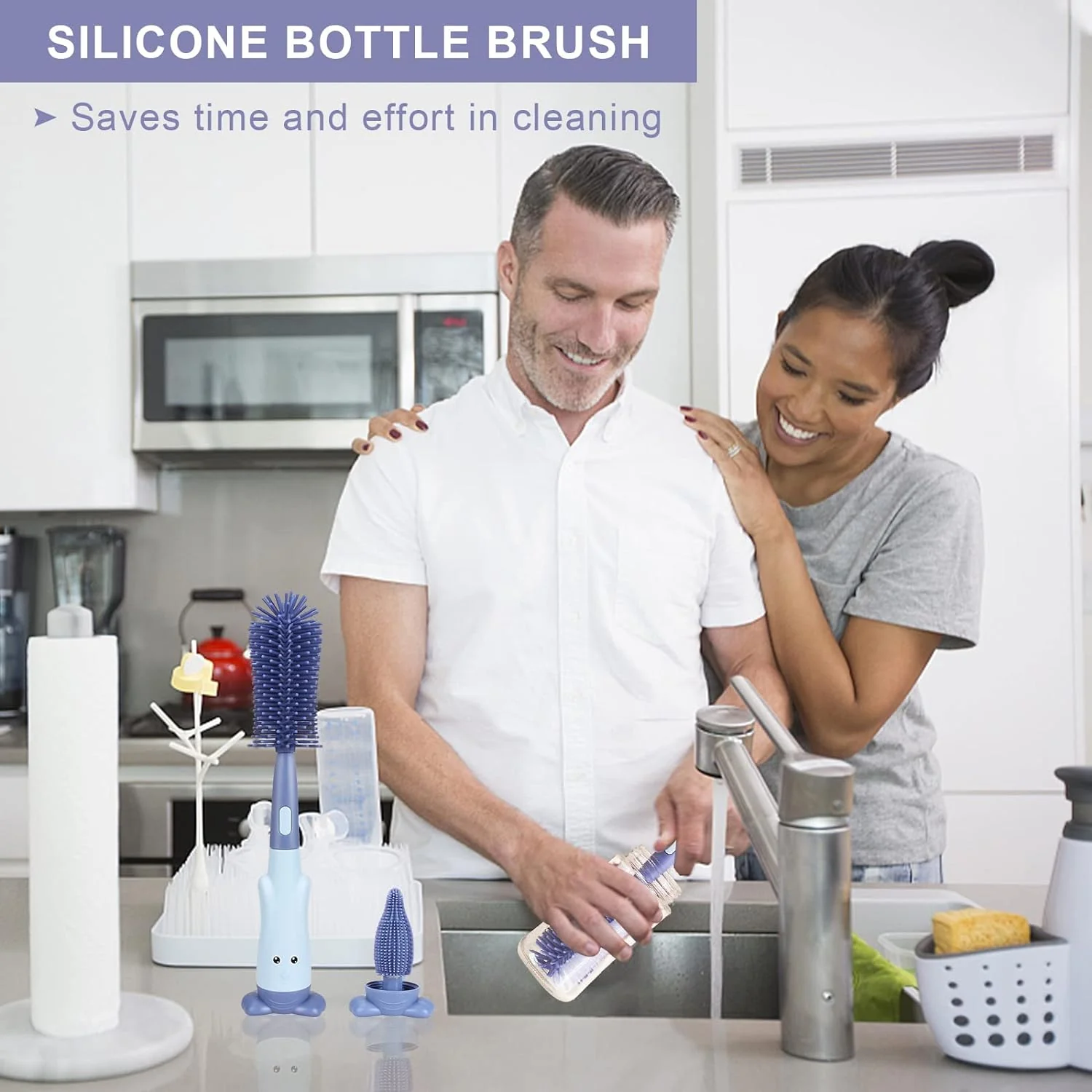 Bottle Brush Set 3-in-1 Silicone Cleaning brush for Kids Baby Bottle (Random Color) - Image 9