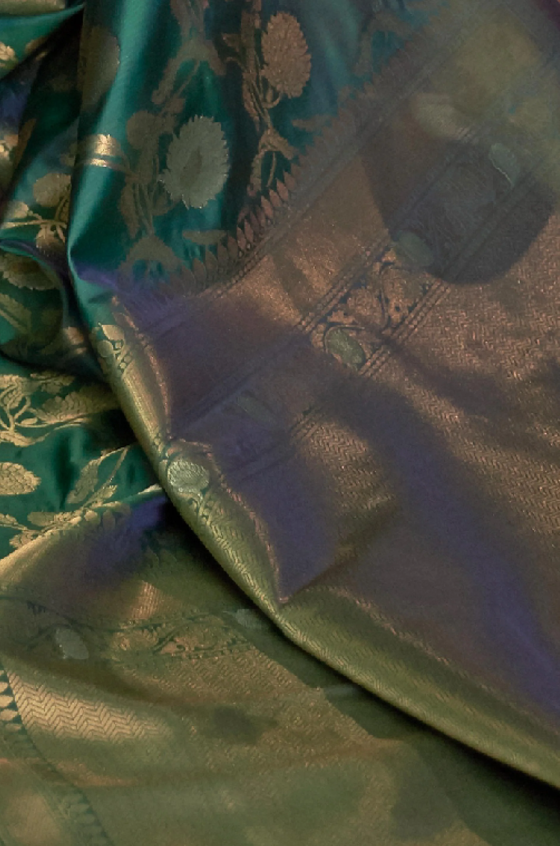 Bottle Green Woven Banarasi Silk Saree - Image 2