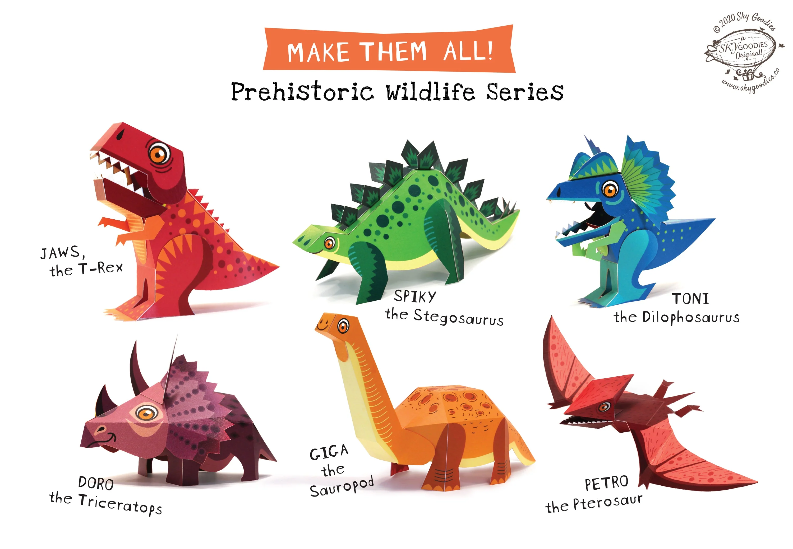 BOX SET of 6 DIY Mini Prehistoric Dinosaurs Paper Craft Kits - Image 11