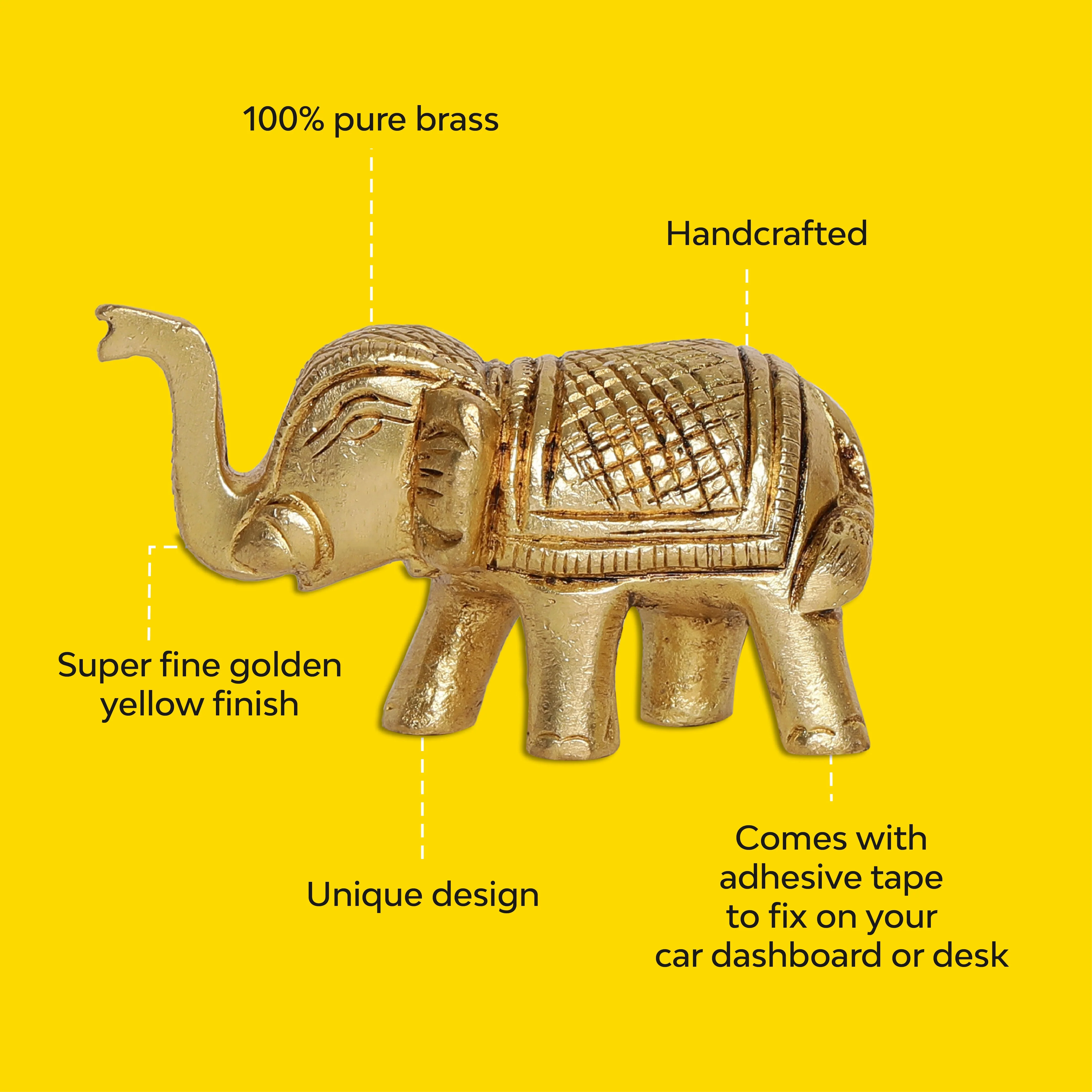 Brass Elephant | Set Of 2 | 100% Pure Brass | Yellow Antique Finish - Image 7